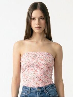Madden Girl Pink Floral Strapless Camisole